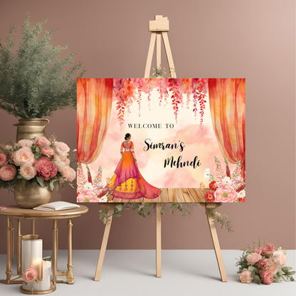 Watercolour Orange Mehndi Welcome Sign