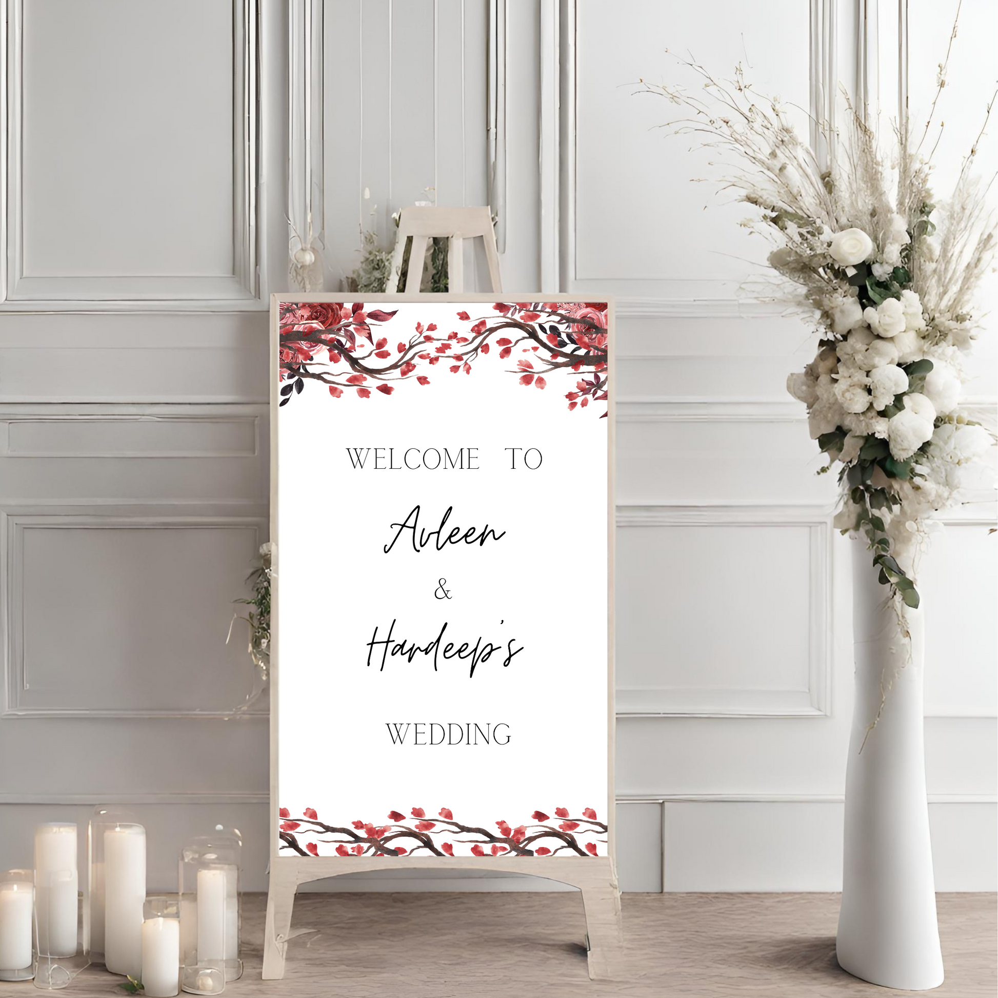 a1 blossom themed wedding entrance board minimalist simple design digital online template affordable wedding decor