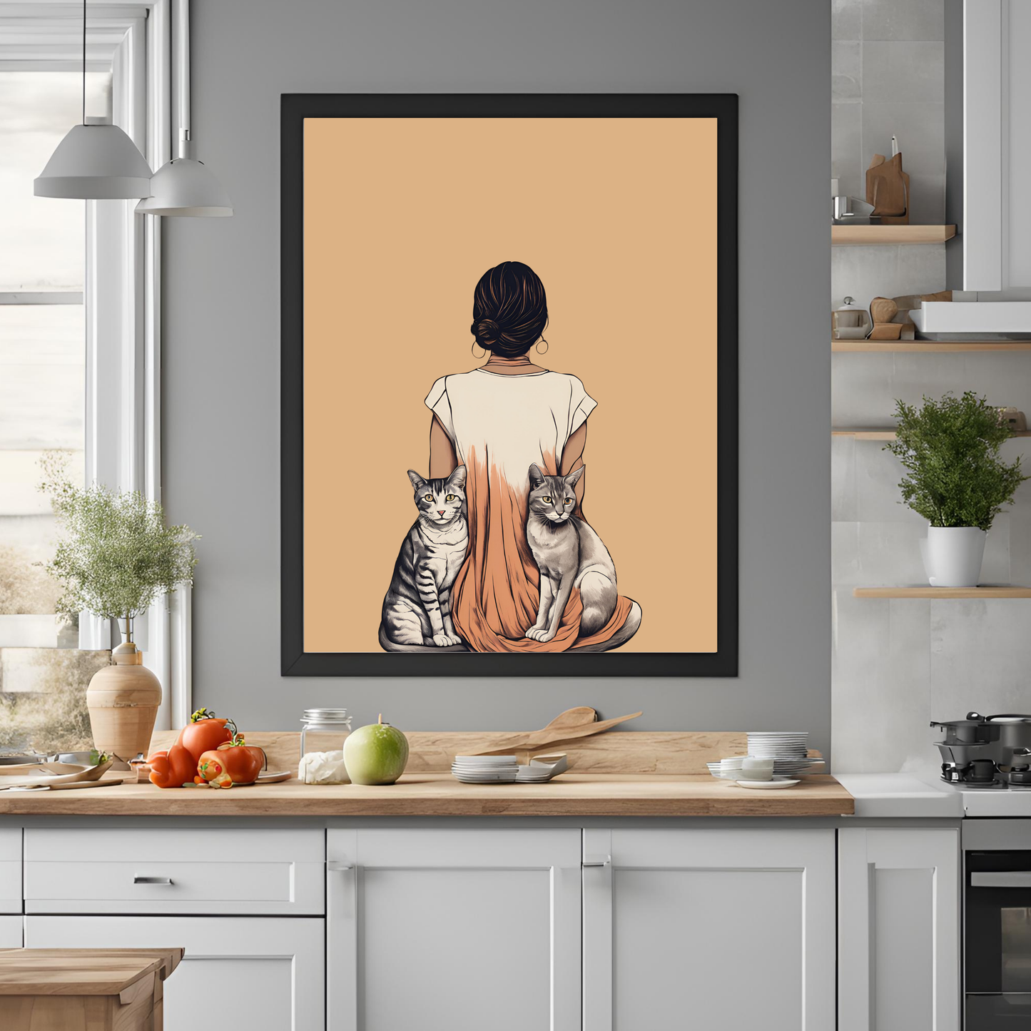 Desi Girl Cat Lover - Black Framed A4 Portrait Print