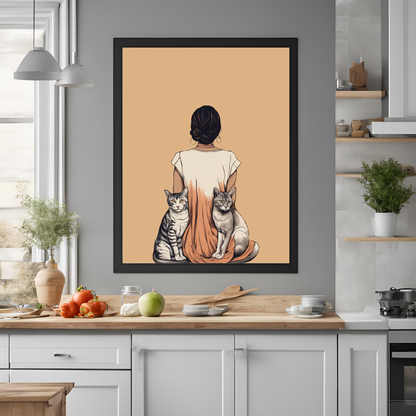 Desi Girl Cat Lover - Black Framed A4 Portrait Print