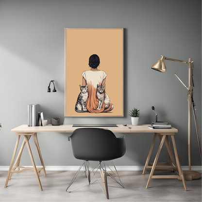 Desi Girl Cat Lover - Black Framed A4 Portrait Print