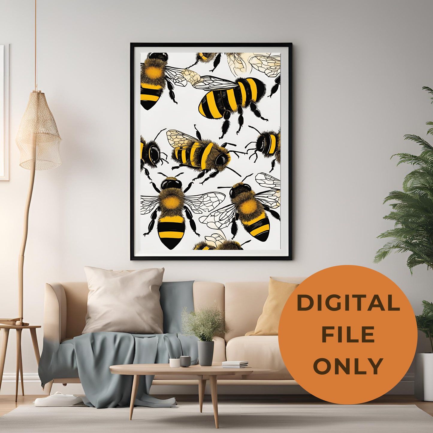 digital-printable- wall art -bees-summer-minimalist-yellow-black-white