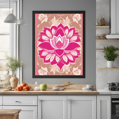 Pink Lotus Traditional Folk Print Hot Pink - Digital Download