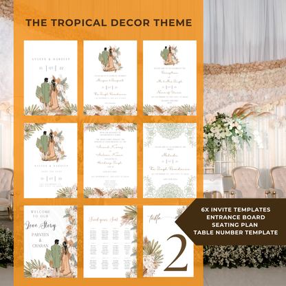 Green Tropical Seating Plan Digital Download - Online Template