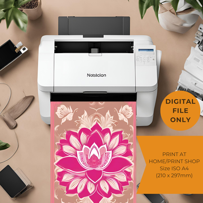 Pink Lotus Traditional Folk Print Hot Pink - Digital Download