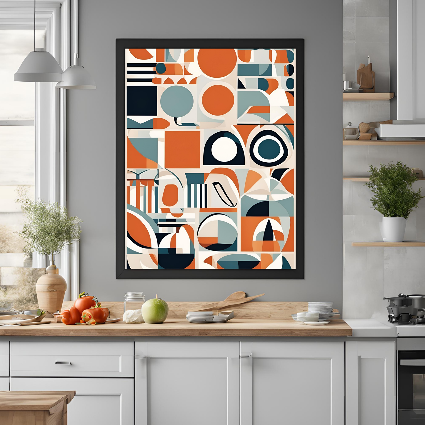 Scandinavian Red Geometric Wall Art Digital Download