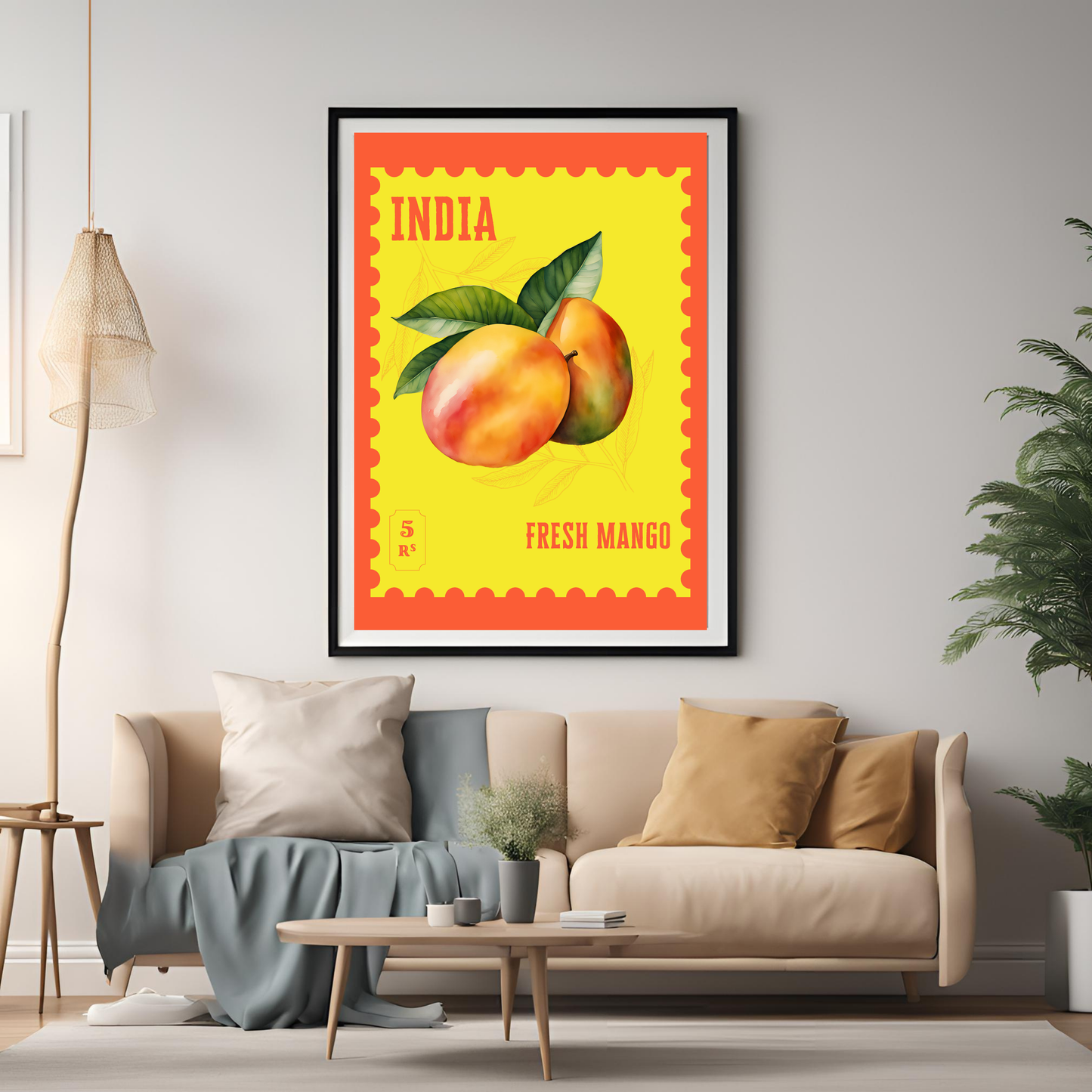 India Mango Stamp Framed A4 Fine Art Print - Portrait/Black