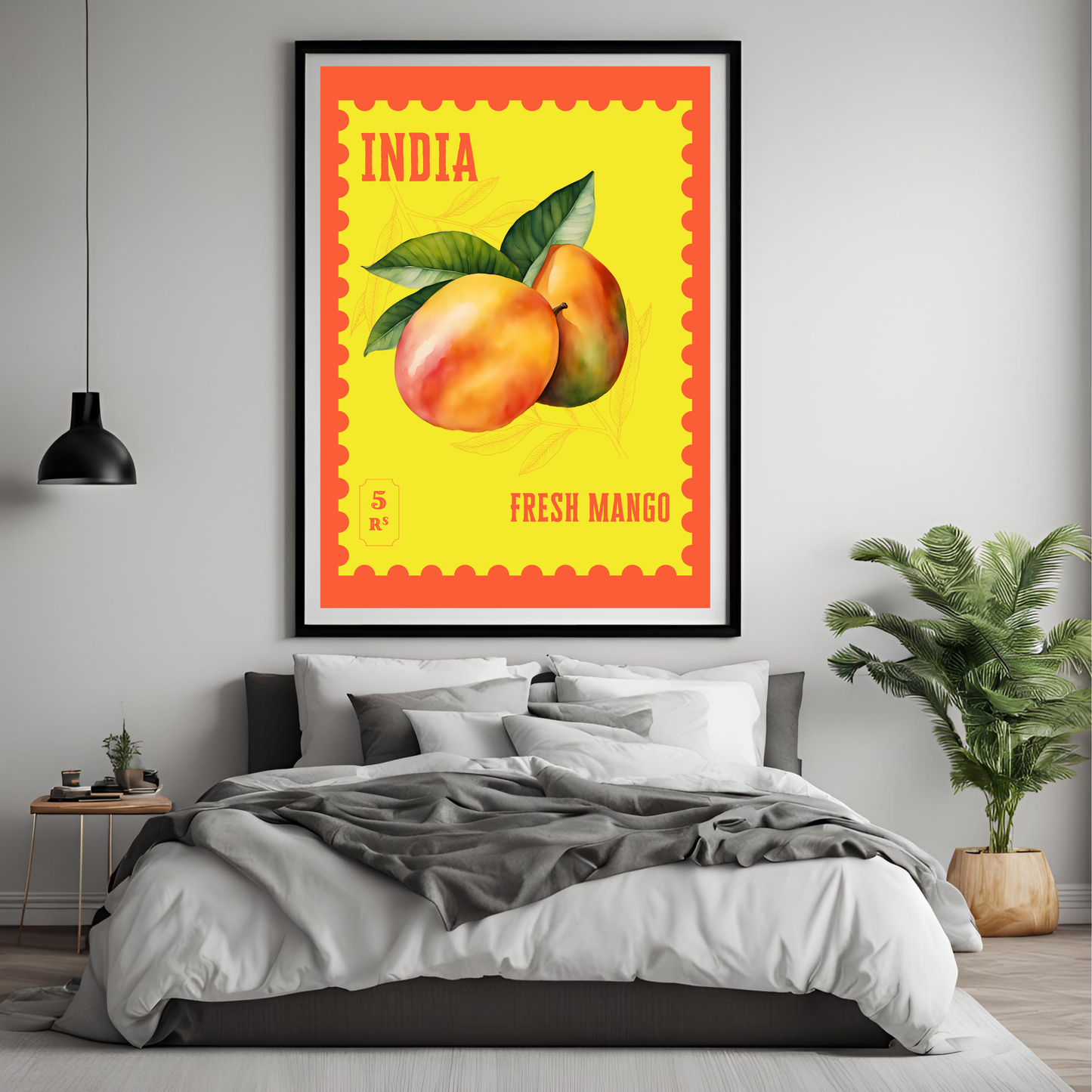 India Mango Stamp Framed A4 Fine Art Print - Portrait/Black