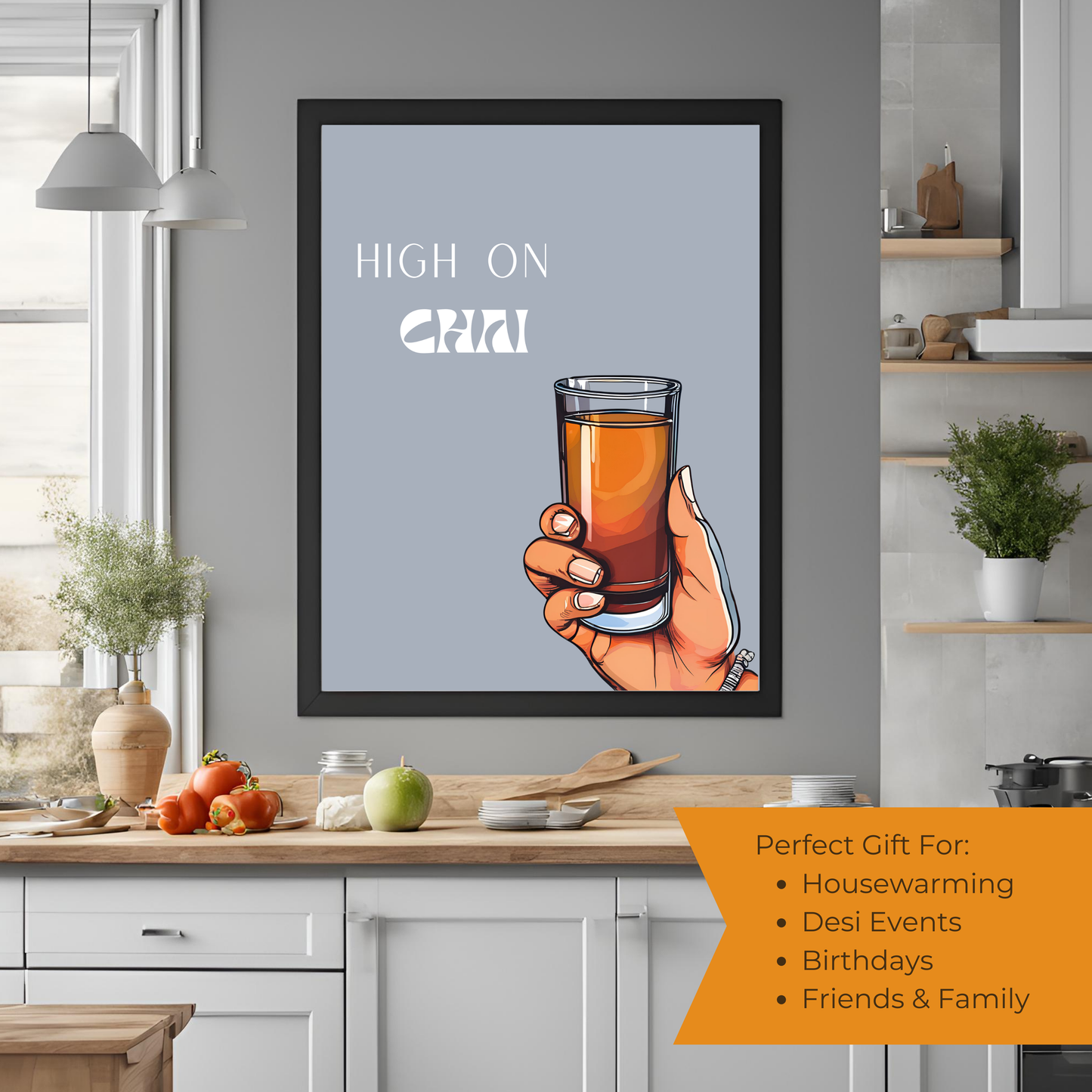 High on Chai - Black Framed A4 Portrait Print