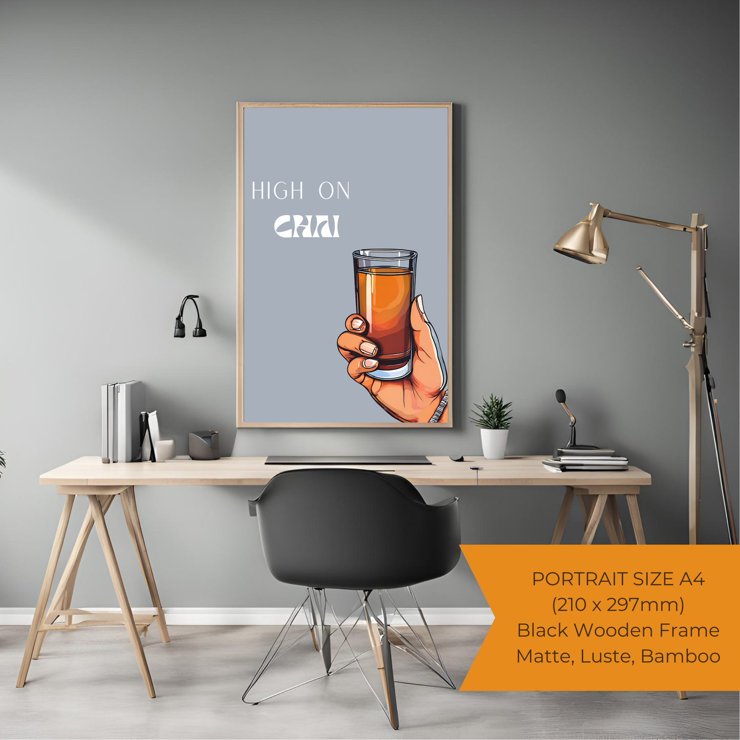 High on Chai - Black Framed A4 Portrait Print