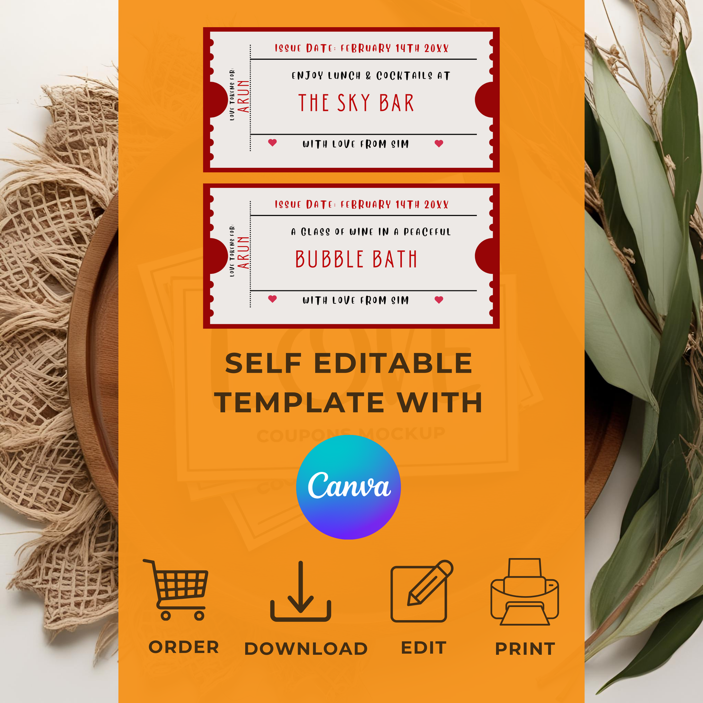Love Coupon Editable Digital Template