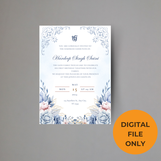 Blue Floral Sukhmani Sahib Invitation Digital Download - Online Template