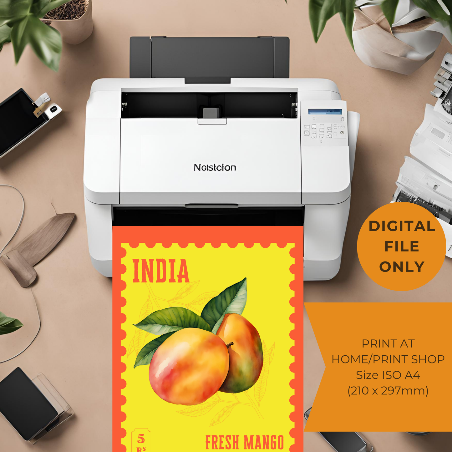 India Mango Stamp Framed A4 Fine Art Print - Portrait/Black