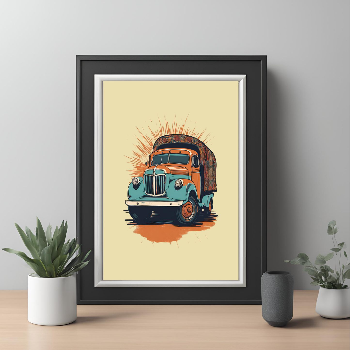 Punjabi Truck Framed A4 Fine Art Print - Portrait/Black
