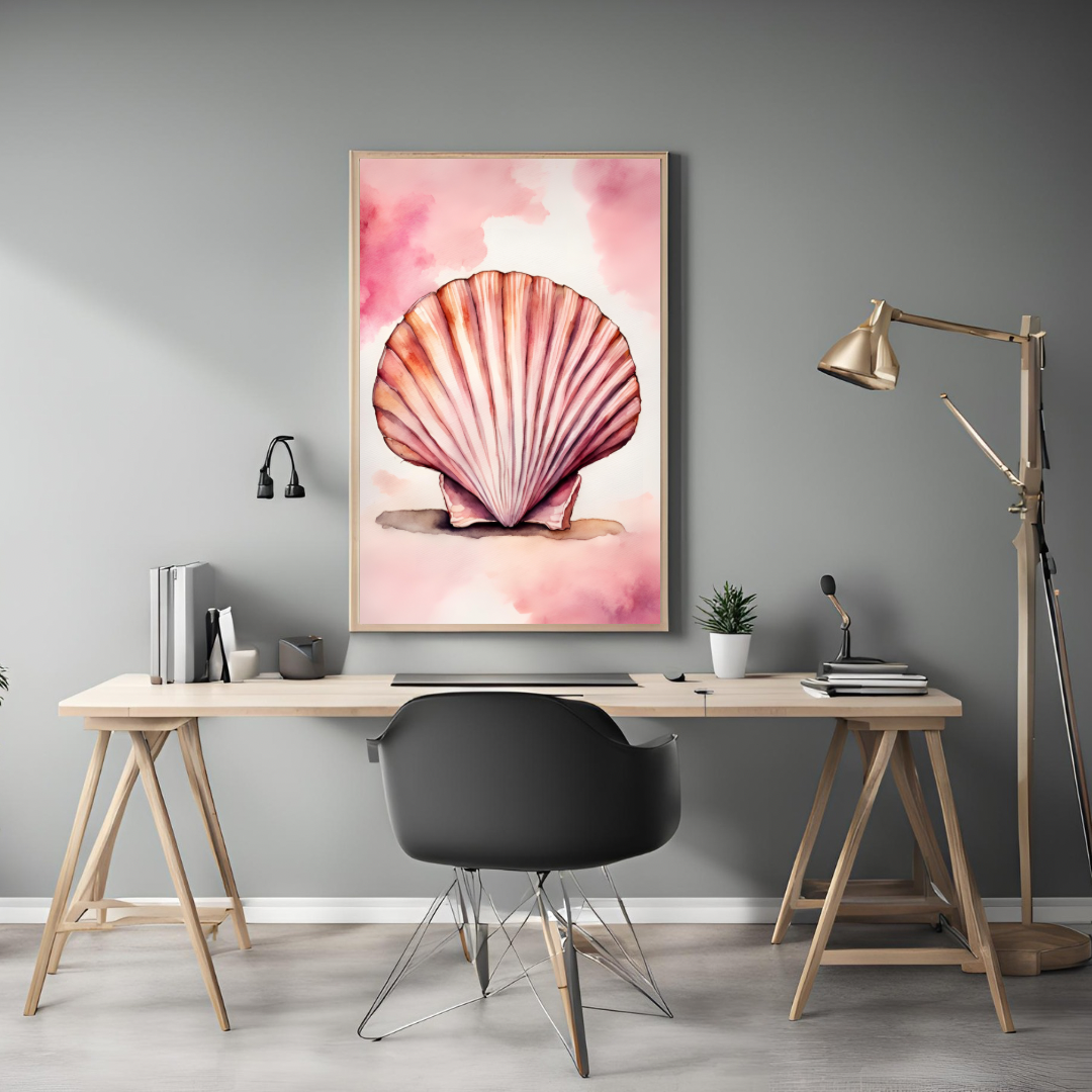Pink Watercolour Shell Wall Art - Instant Digital Download
