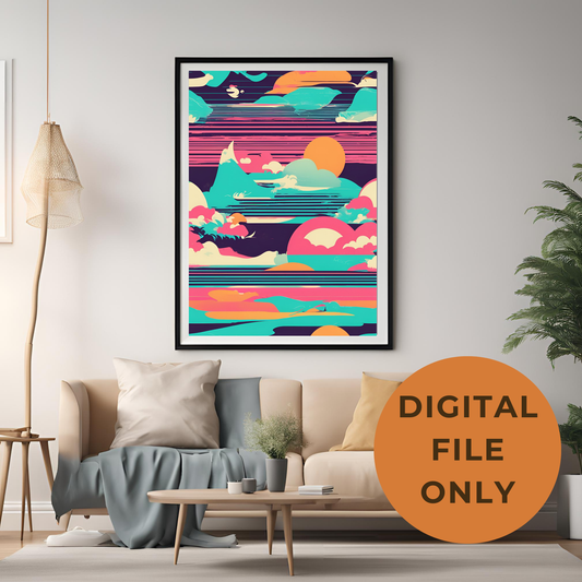 Coastal Gallery Wall - Retro Printable Wall Art Summer Aesthetic Colourful Beach Poster