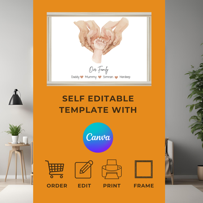 Customized Family Name Hands Poster - Digital Wall Art
