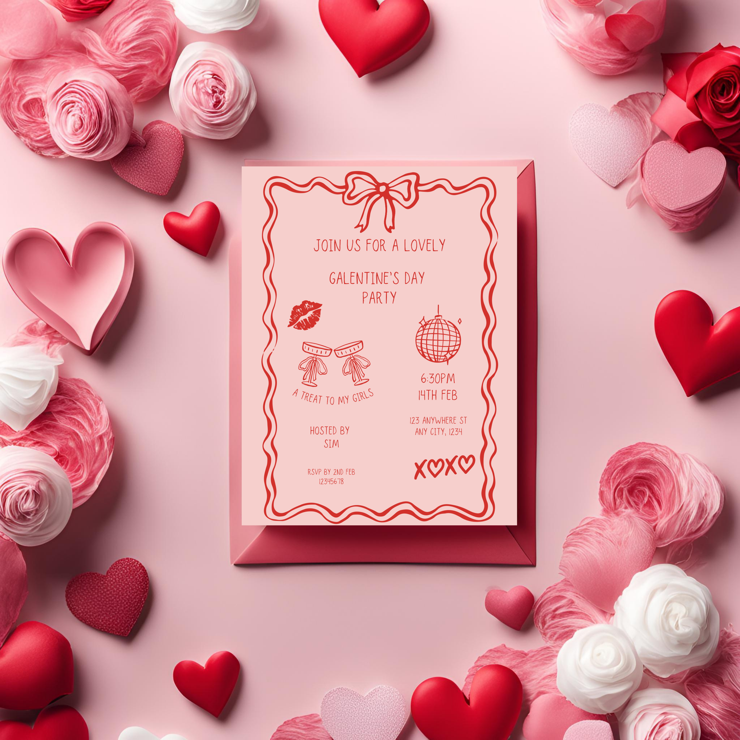 Galentines Invite Red Bow