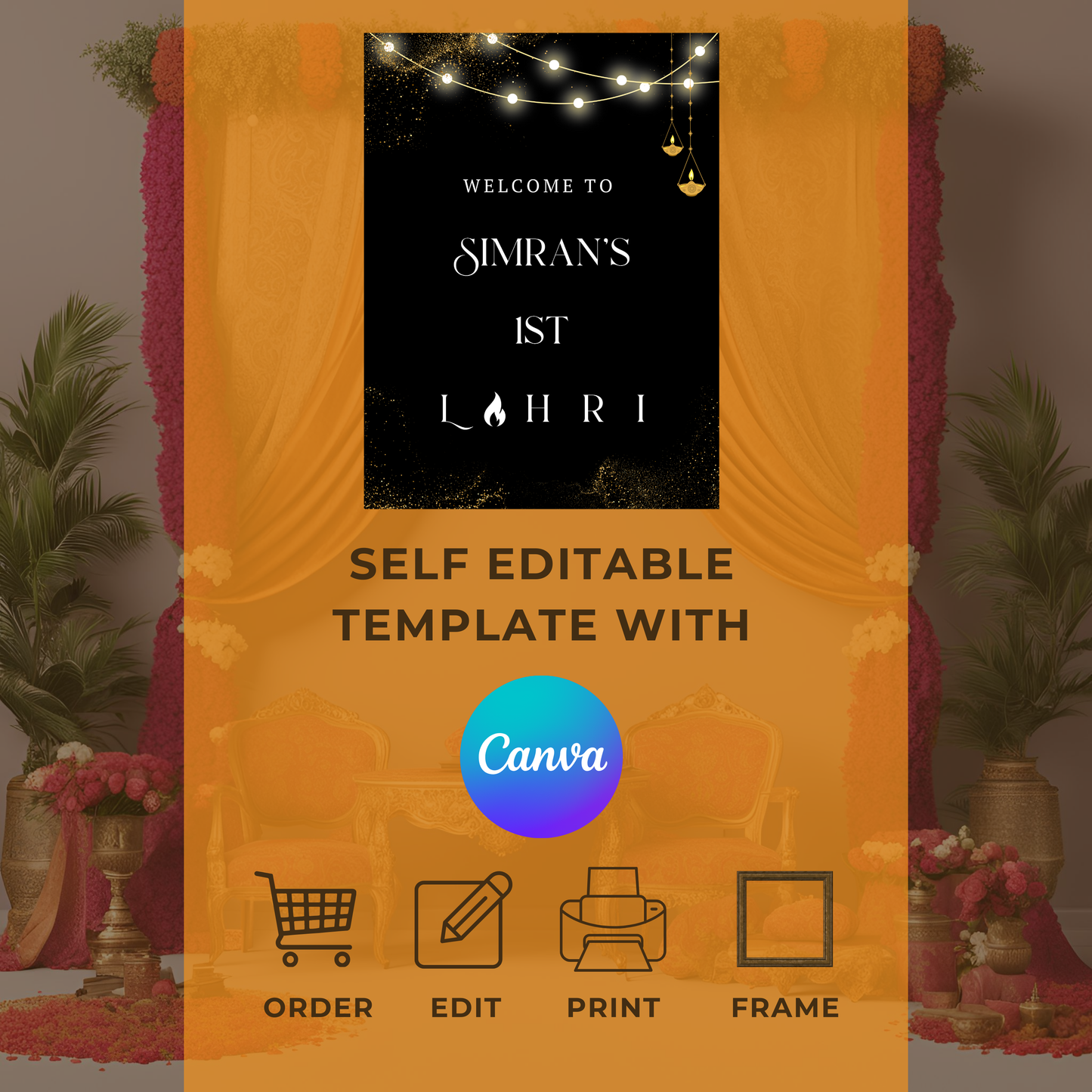 Lohri Black Entrance Board Digital Download - Online Template
