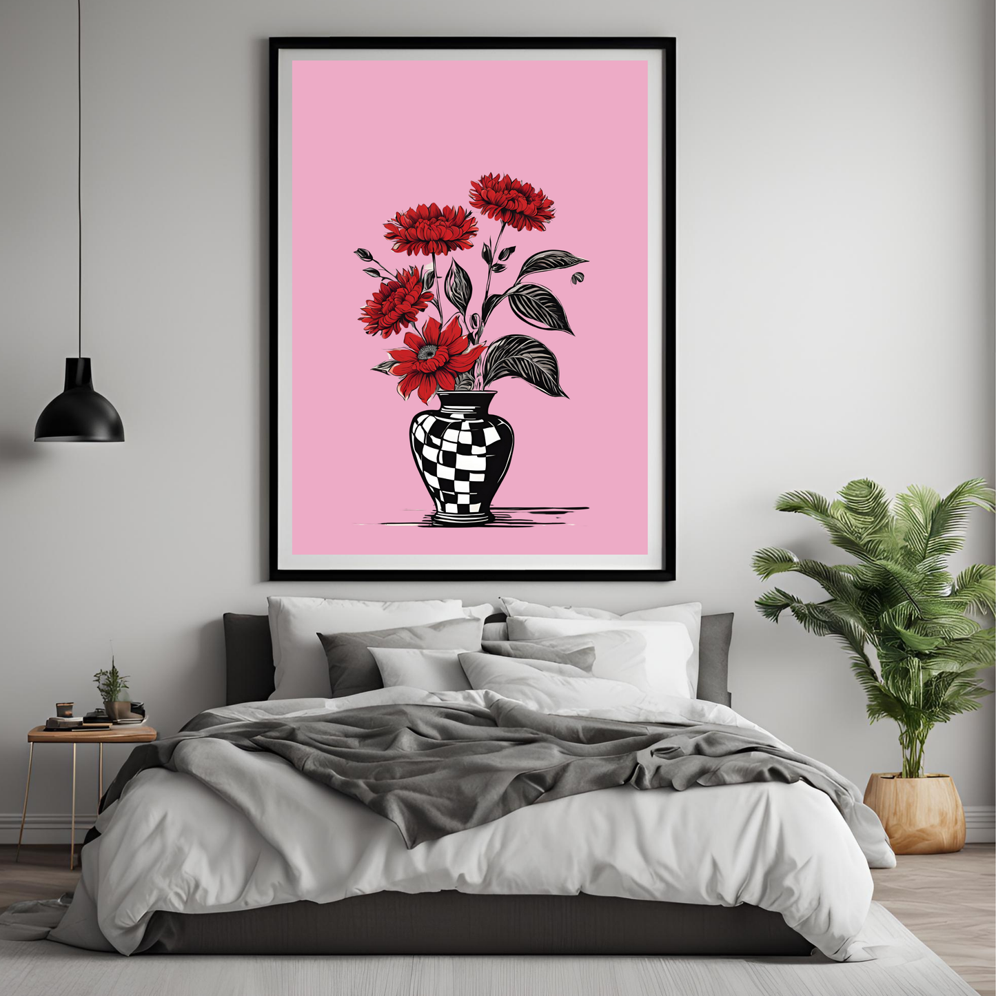Pink Checkered Vase Wall Art Digital Download
