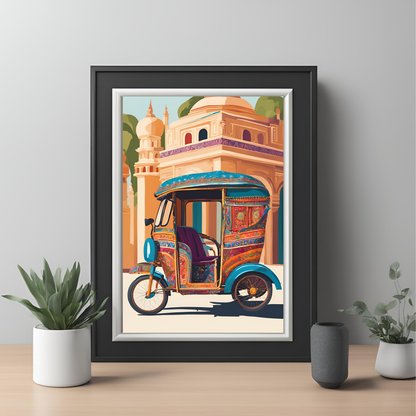 Indian Auto Took Took Colourful Digital Print