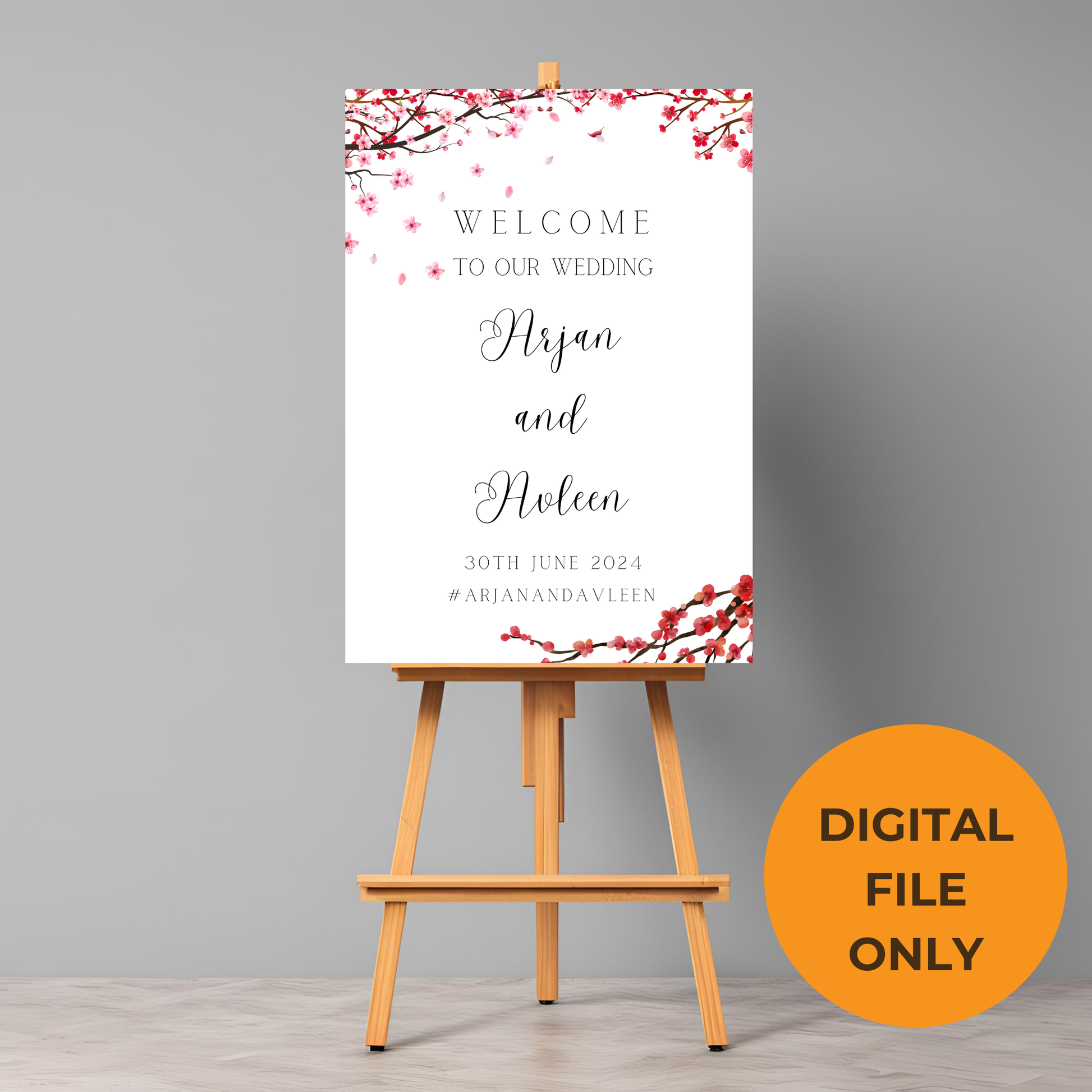 a1 blossom themed wedding entrance board minimalist simple design digital online template affordable wedding decor