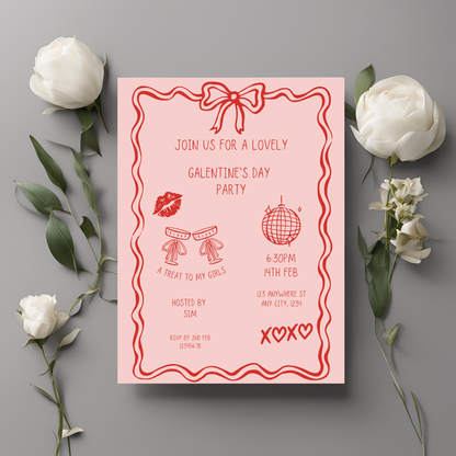 Galentines Invite Red Bow