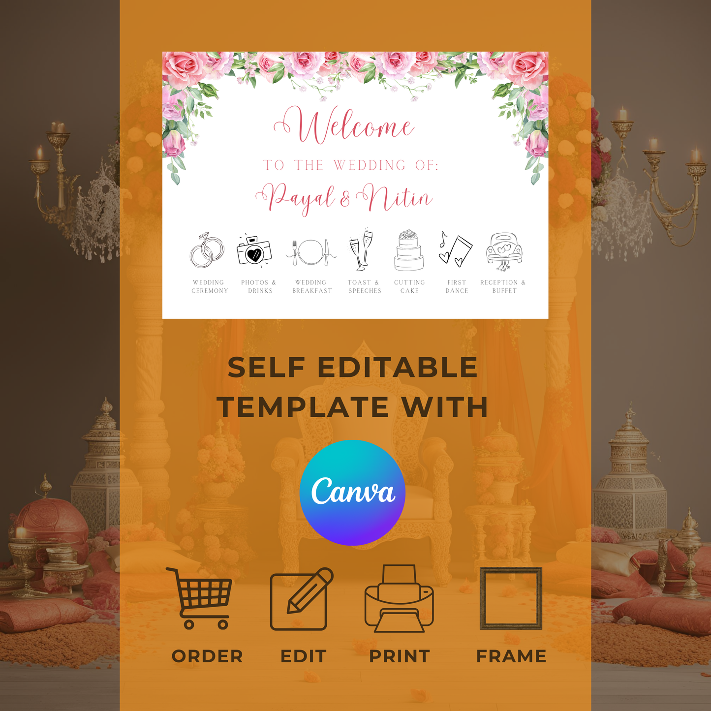 Roses Wedding Timeline Digital Download - Online Template