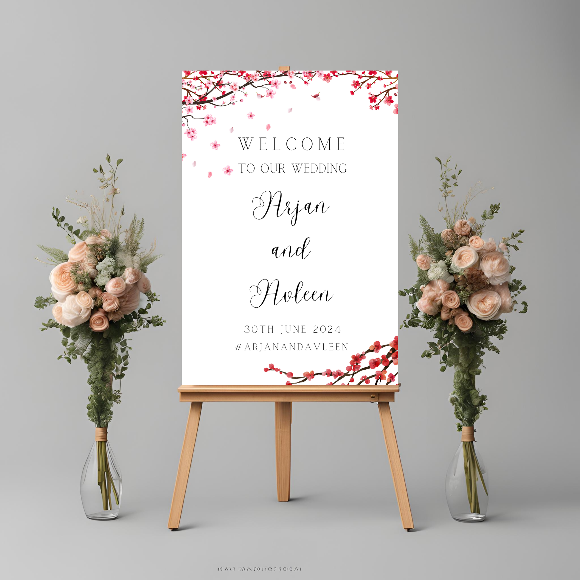 a1 blossom themed wedding entrance board minimalist simple design digital online template affordable wedding decor