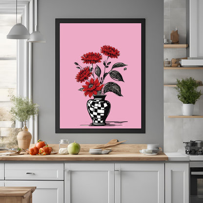 Pink Checkered Vase Wall Art Digital Download