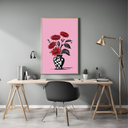 Pink Checkered Vase Wall Art Digital Download