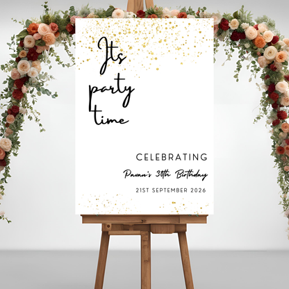 Minimalist Gold Glitter Birthday Welcome Sign