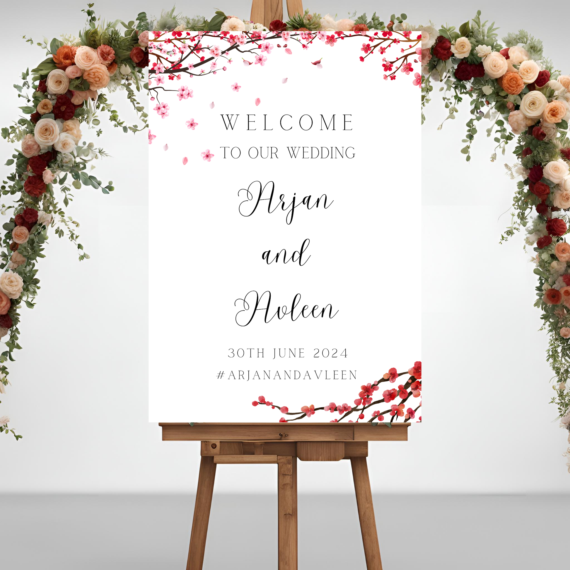 a1 blossom themed wedding entrance board minimalist simple design digital online template affordable wedding decor