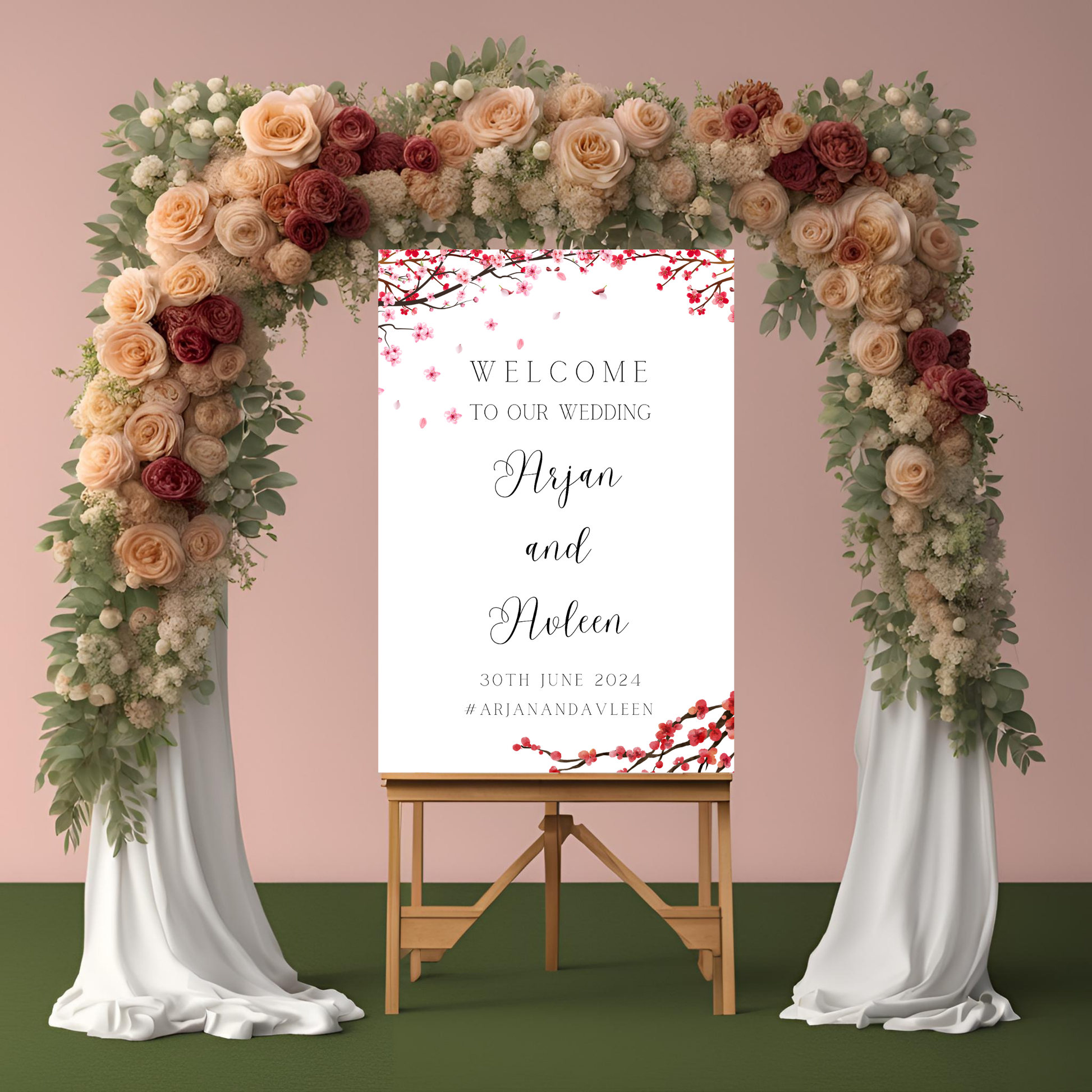 a1 blossom themed wedding entrance board minimalist simple design digital online template affordable wedding decor