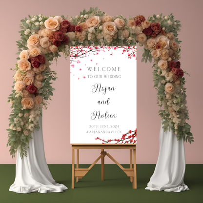 a1 blossom themed wedding entrance board minimalist simple design digital online template affordable wedding decor