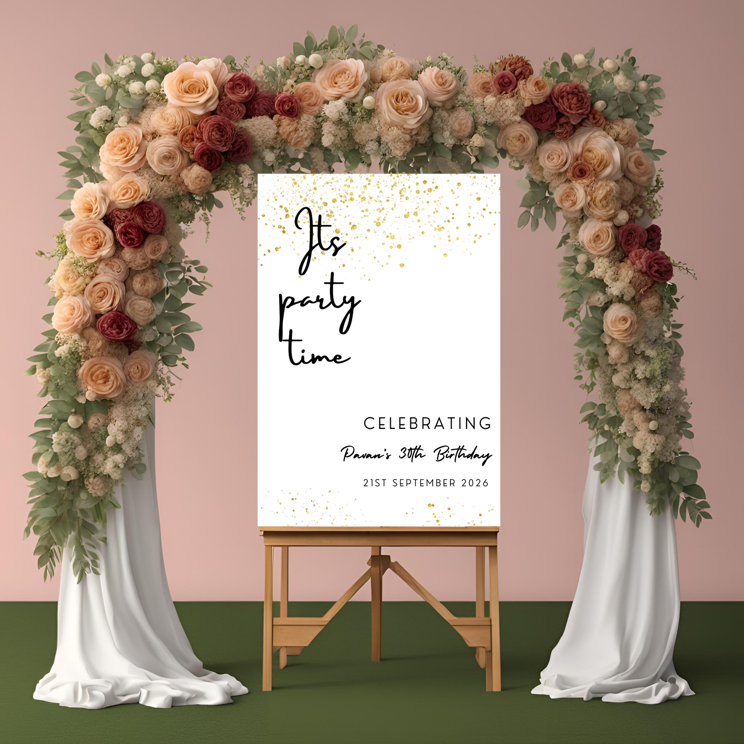 Minimalist Gold Glitter Birthday Welcome Sign