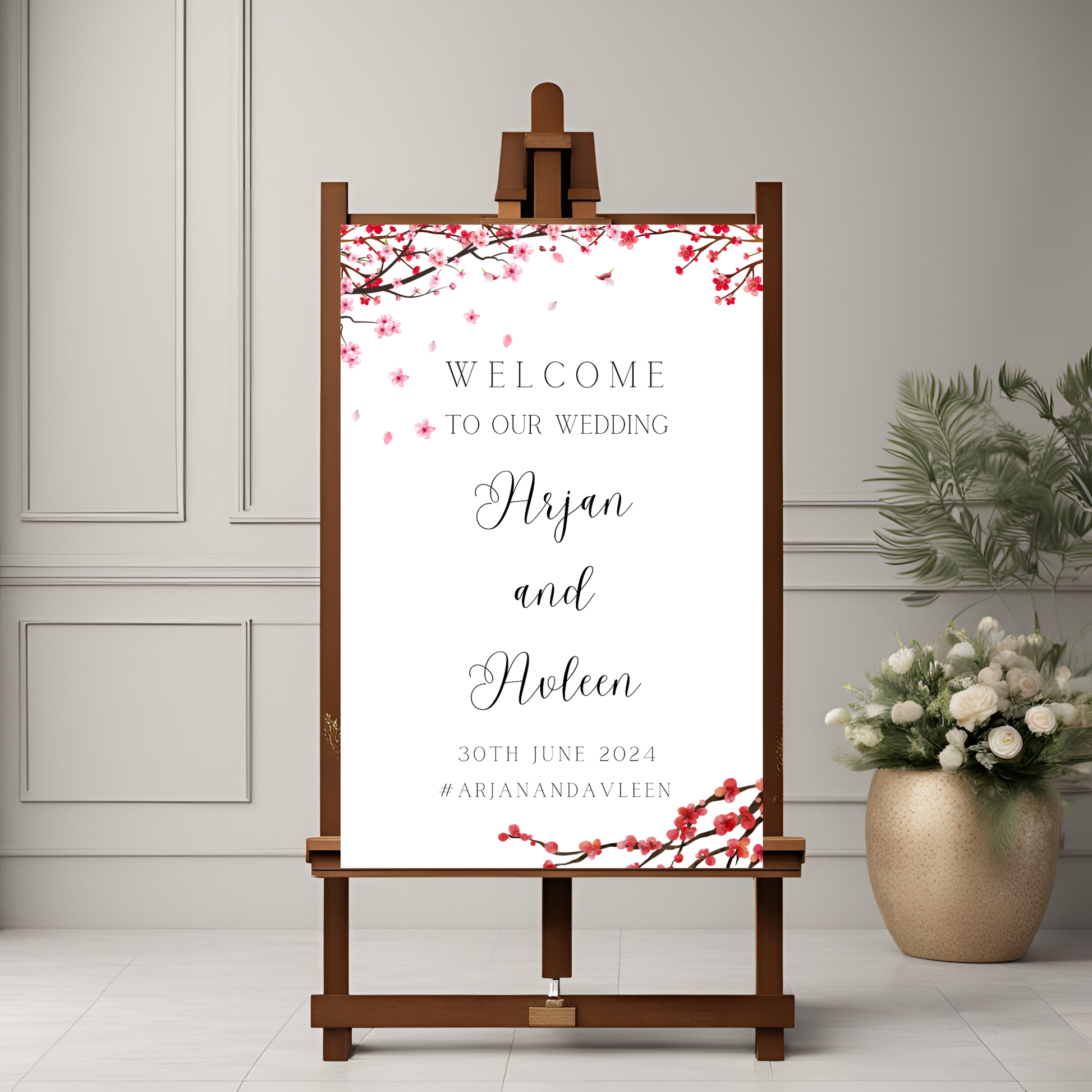 a1 blossom themed wedding entrance board minimalist simple design digital online template affordable wedding decor