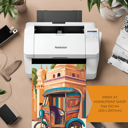 Indian Auto Took Took Colourful Digital Print