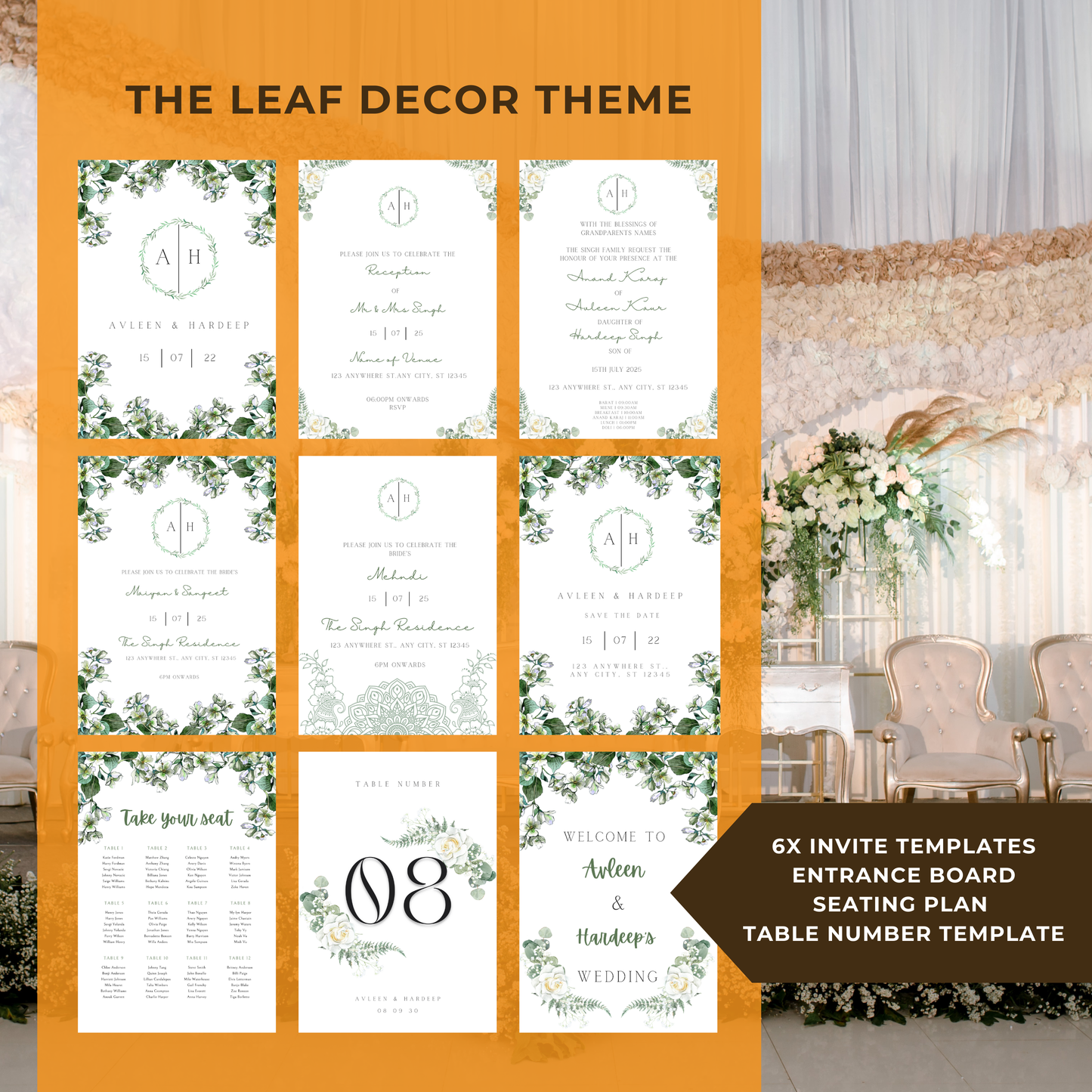 Leaf Seating Plan Digital Download - Online Template