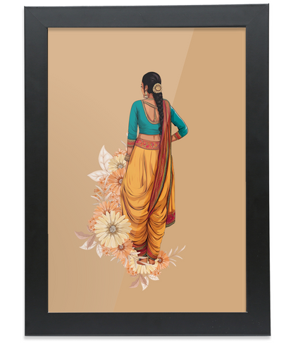 Indian Dancer Bharatnatyam Framed A4 Black Portrait Print