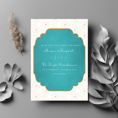 Peacock Invitations 6pcs Digital Download - Online Template