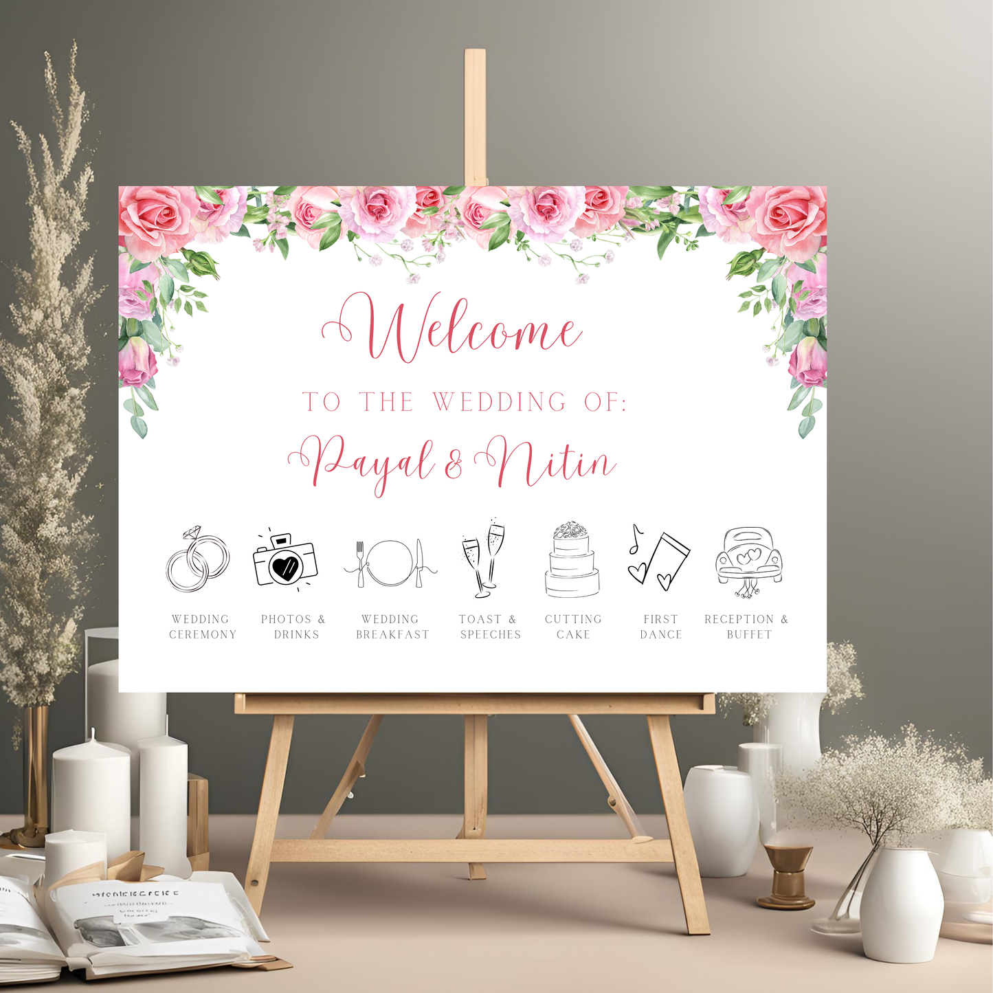 Roses Wedding Timeline Digital Download - Online Template