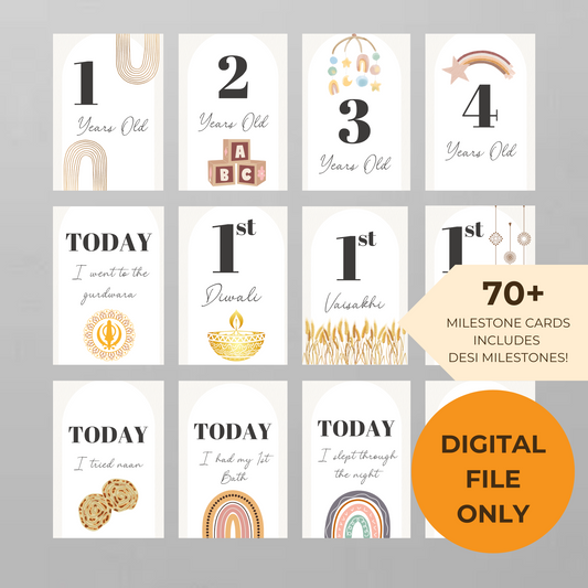 Baby Milestone Digital Download Card - Boho Theme Desi Cards