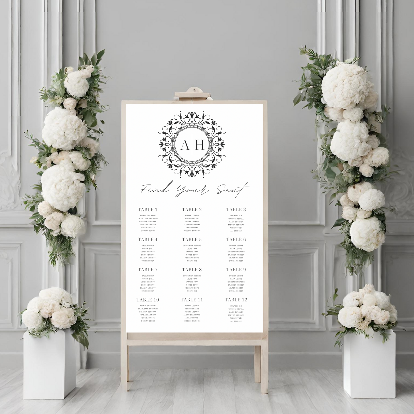 Minimalist Seating Plan Digital Download- Online Template