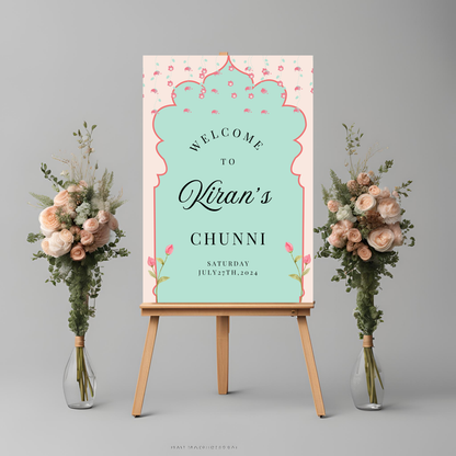 Teal Pink Flower Entrance Board Digital Download - Online Template