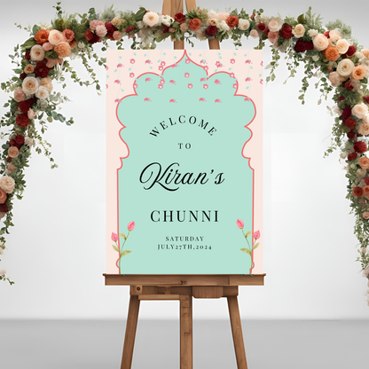 Teal Pink Flower Entrance Board Digital Download - Online Template