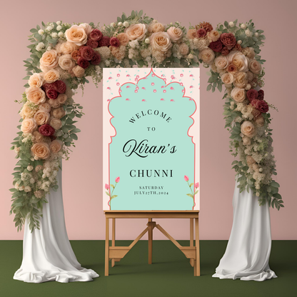 Teal Pink Flower Entrance Board Digital Download - Online Template