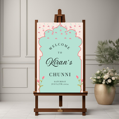 Teal Pink Flower Entrance Board Digital Download - Online Template