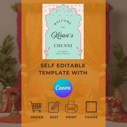 Teal Pink Flower Entrance Board Digital Download - Online Template