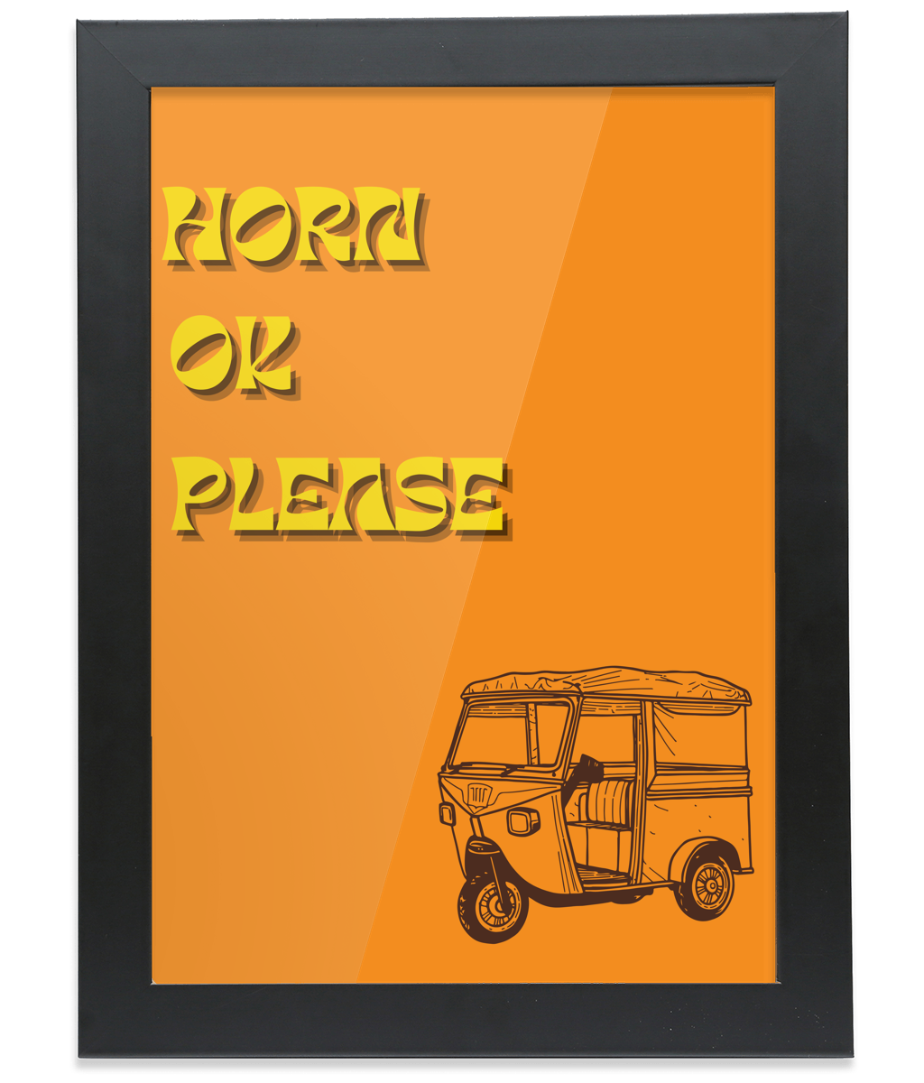 Horn Ok Please Black Framed A4 Portrait Print